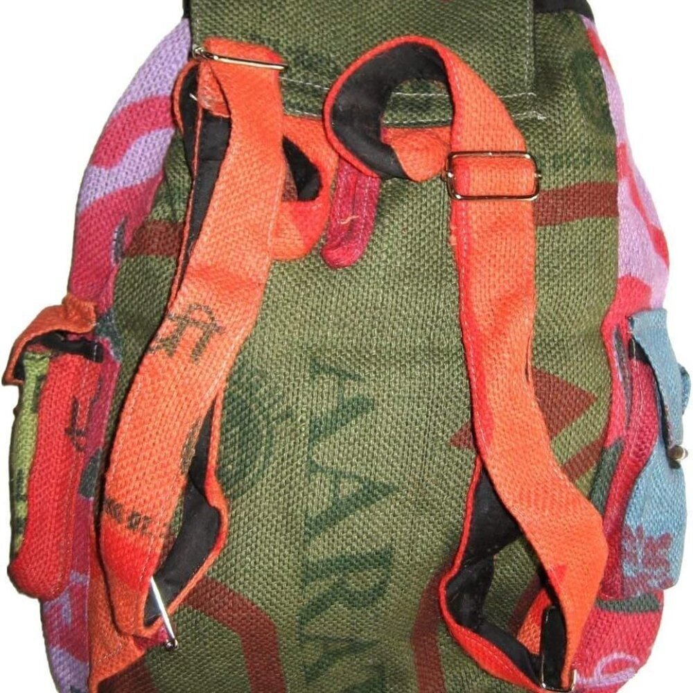Recycled Jute Rice Bag Backpack Hand Made Nepal - Picture 9 of 9